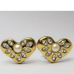 Givenchy Gold Plated Faux Pearl Crystal Clip-on Earrings